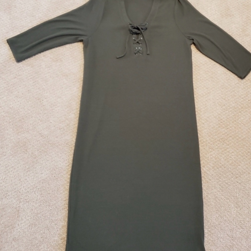 Torrid Dark Green Lace-Up Long Sleeve Dress - Picture 3 of 4